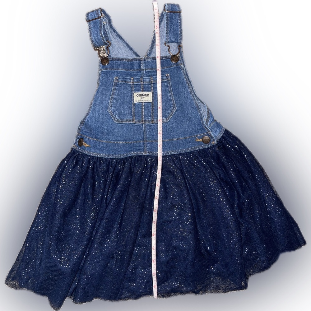 OshKosh Girls Dress Navy Sparkle Glitter Tulle Skirt Overalls  5T